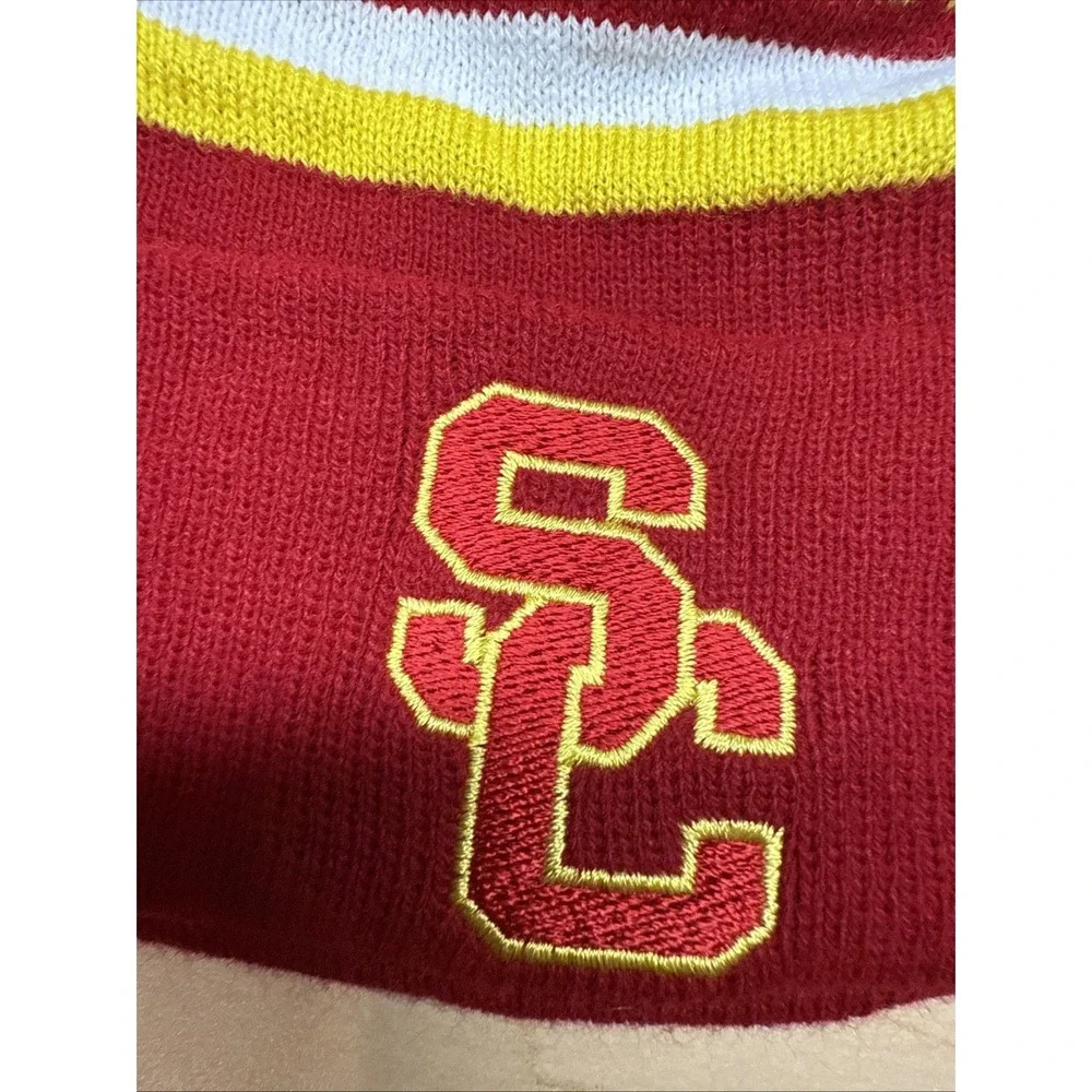 USC Trojans Fight On Knit Beanie Pom Hat Red White Yellow